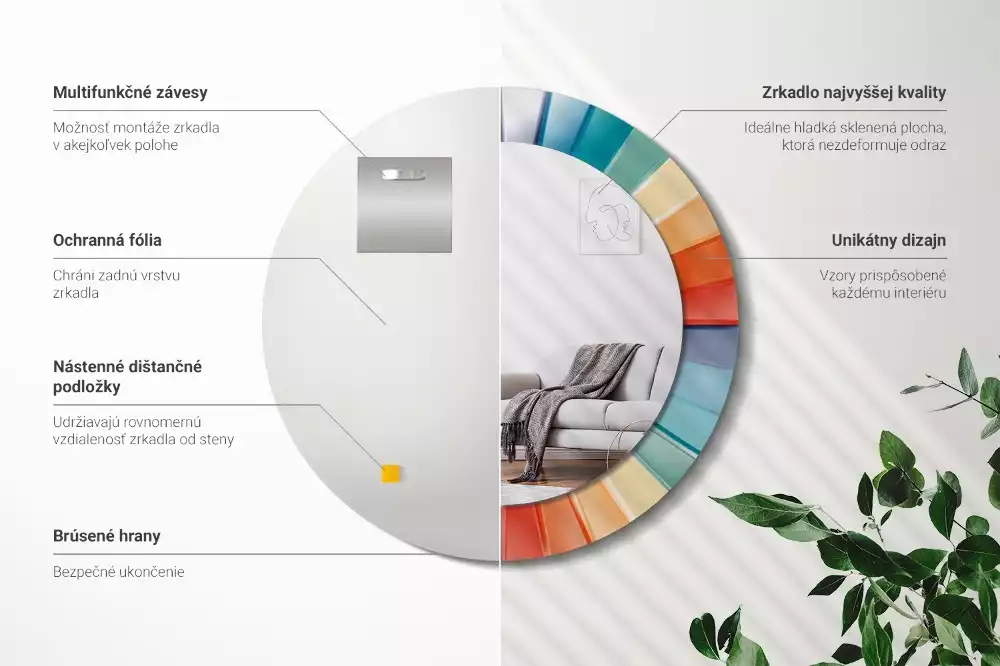 Oglindă rotundă imprimată Raze colorate plăci