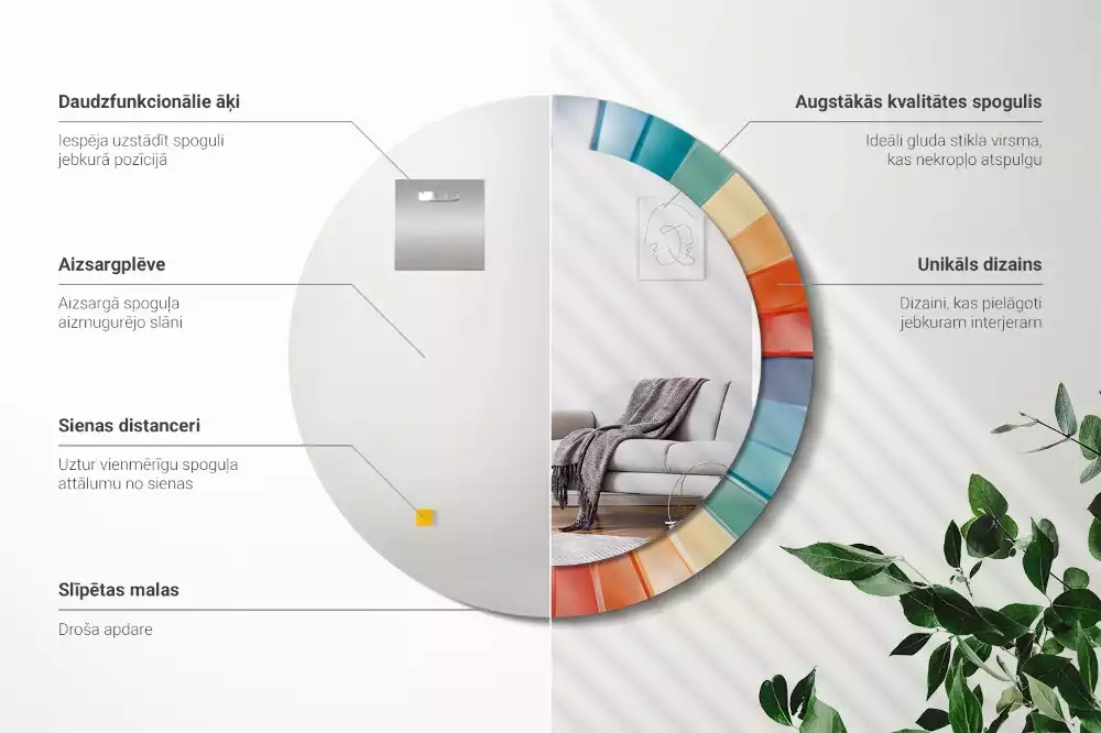 Oglindă rotundă imprimată Raze colorate plăci