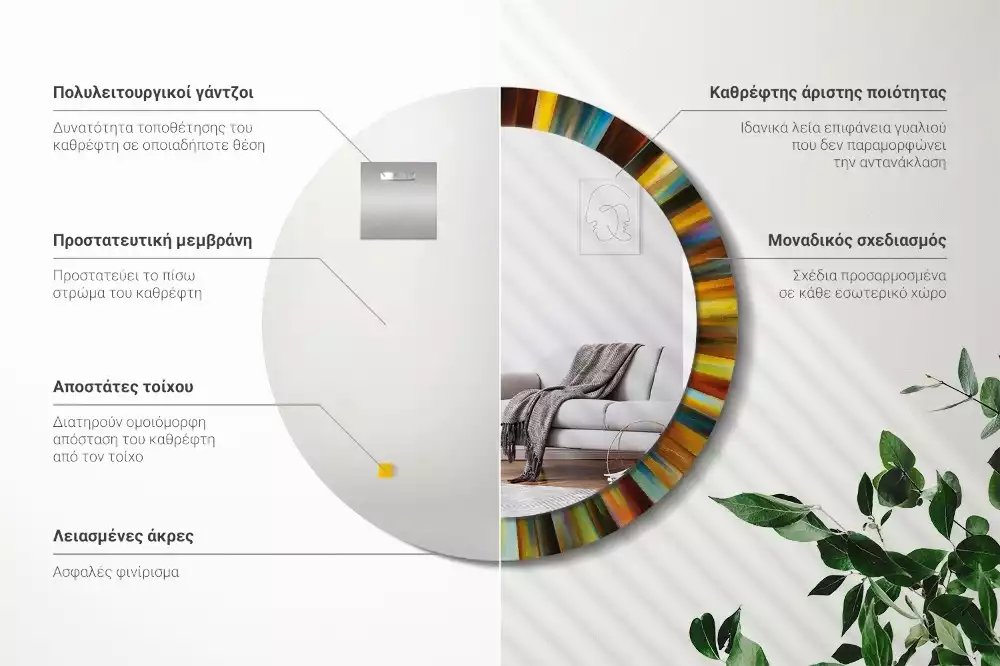 Oglindă cu decor rotundă Raze colorate