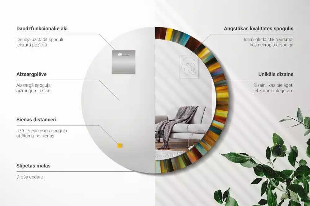 Oglindă cu decor rotundă Raze colorate