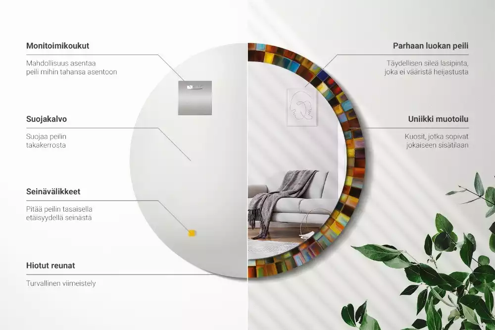 Oglindă cu decor rotundă Raze colorate