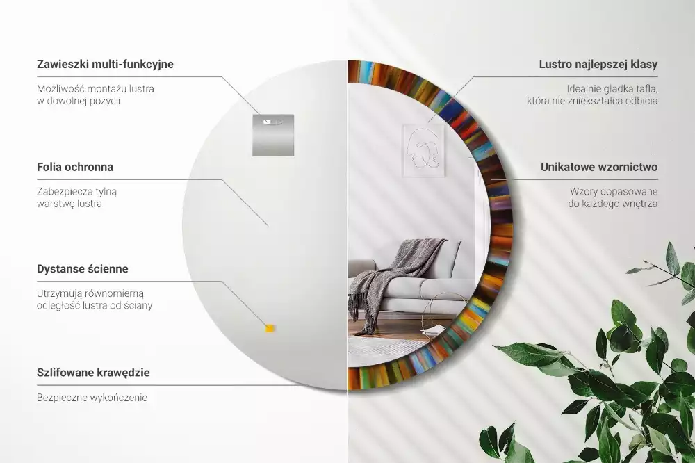 Oglindă cu decor rotundă Raze colorate