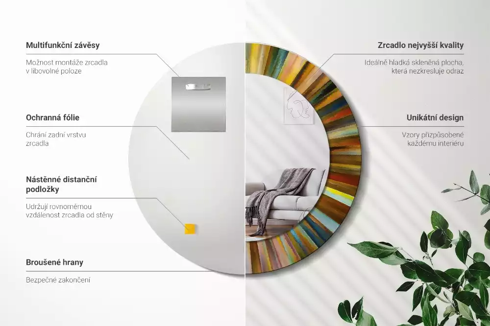 Oglindă cu decor rotundă Raze colorate