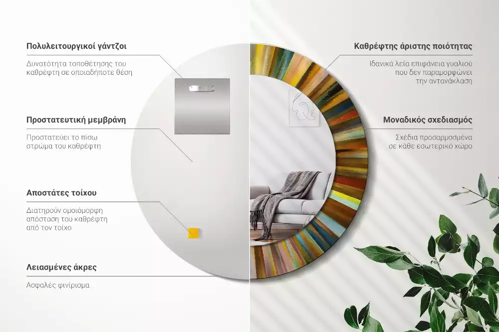 Oglindă cu decor rotundă Raze colorate