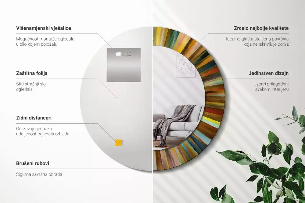 Oglindă cu decor rotundă Raze colorate