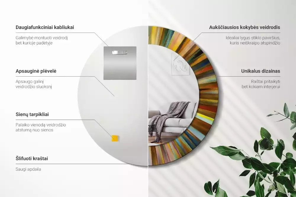 Oglindă cu decor rotundă Raze colorate