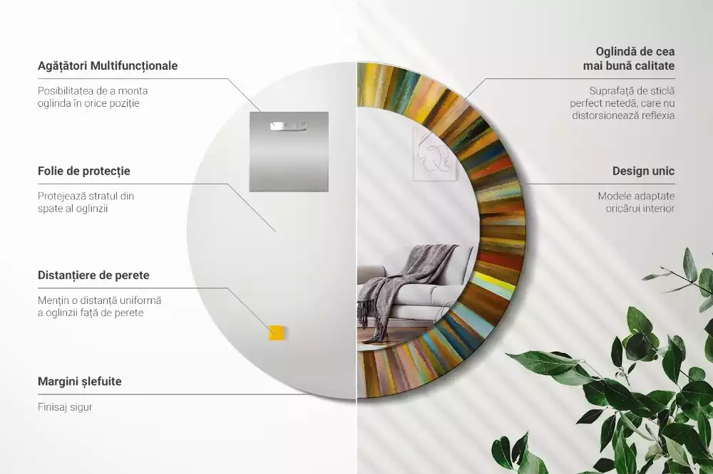 Oglindă cu decor rotundă Raze colorate