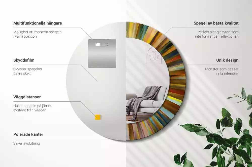 Oglindă cu decor rotundă Raze colorate