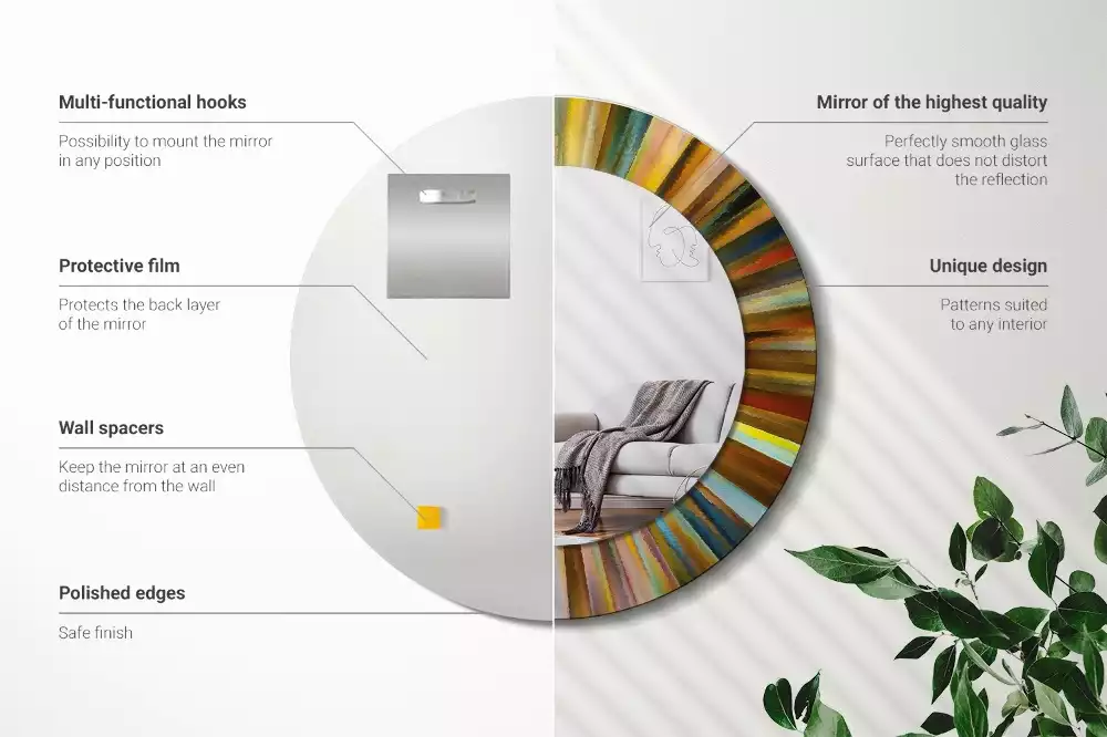 Oglindă cu decor rotundă Raze colorate