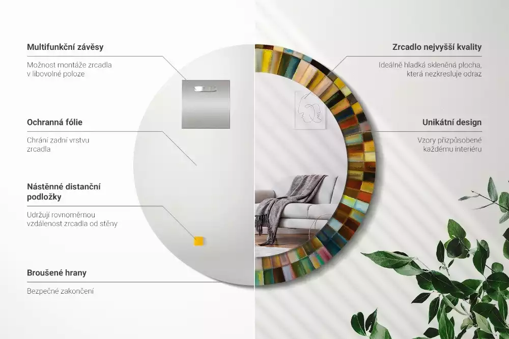 Oglindă cu decor rotundă Raze colorate