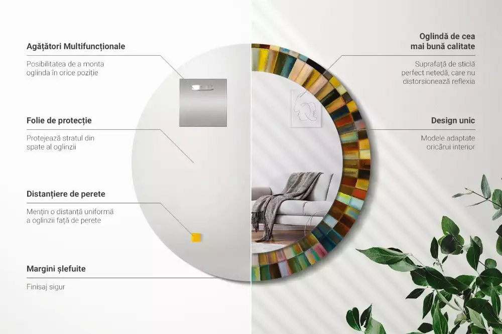 Oglindă cu decor rotundă Raze colorate