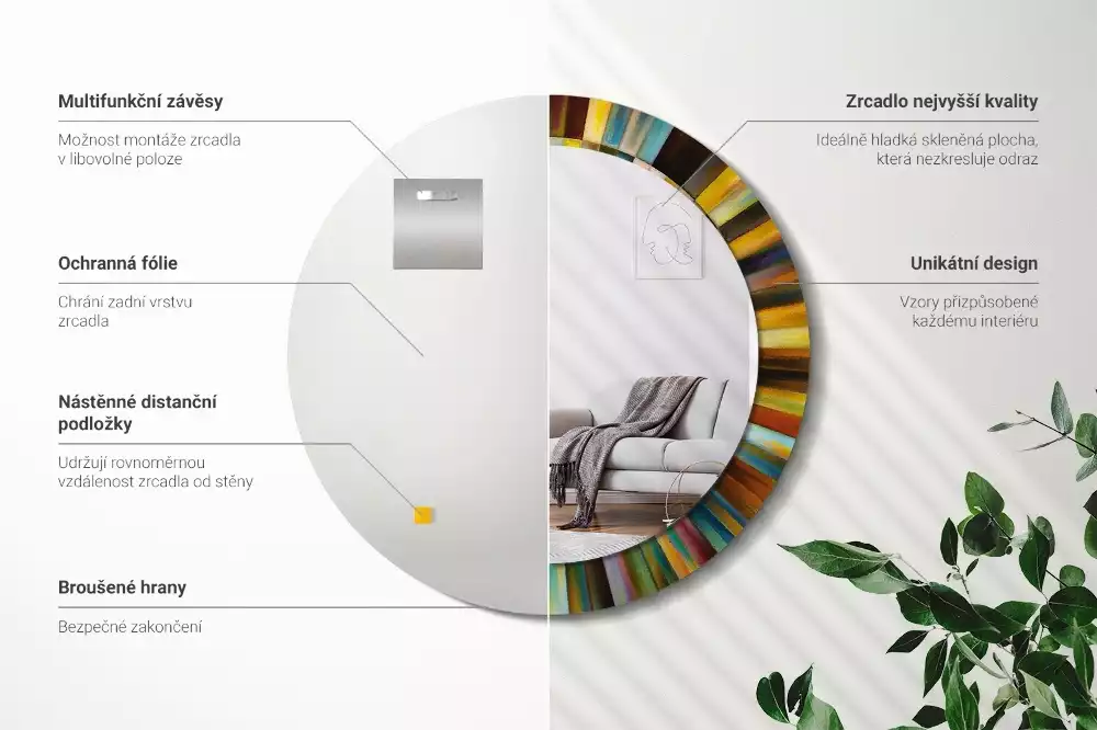 Oglindă cu decor rotundă Raze colorate