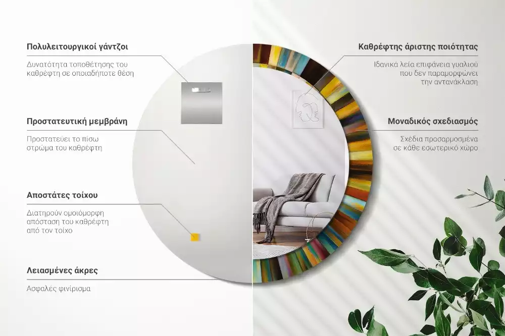 Oglindă cu decor rotundă Raze colorate