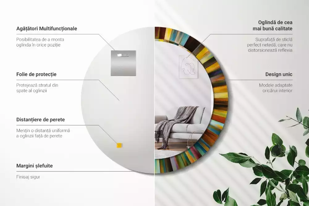 Oglindă cu decor rotundă Raze colorate