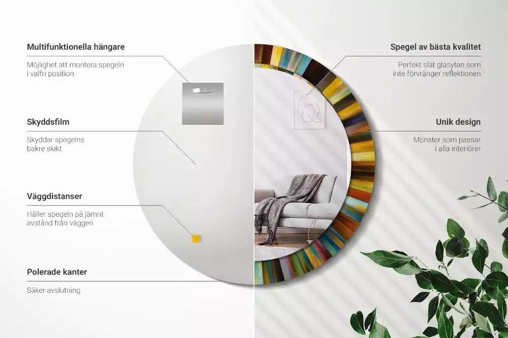 Oglindă cu decor rotundă Raze colorate