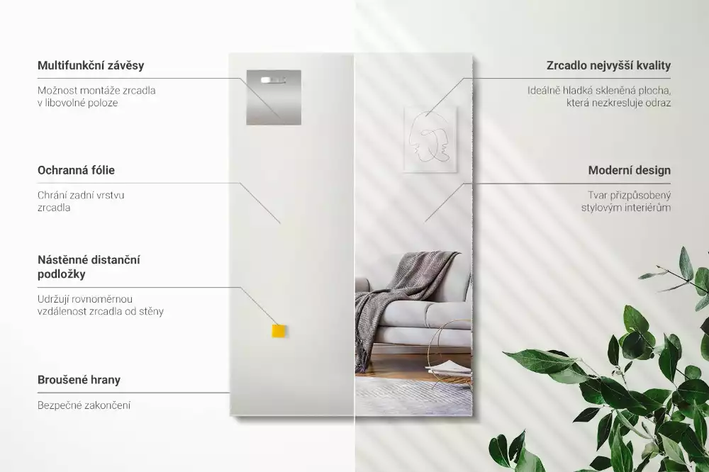 Oglindă dreptunghiulară modernă fără rame