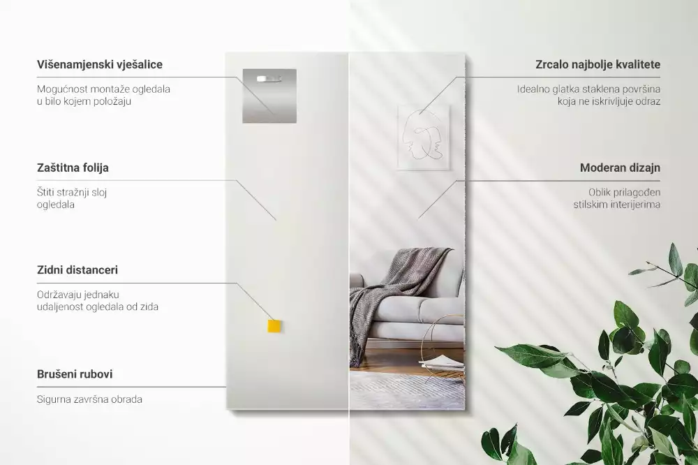 Oglindă dreptunghiulară modernă fără rame