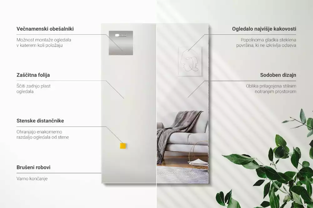 Oglindă dreptunghiulară modernă fără rame