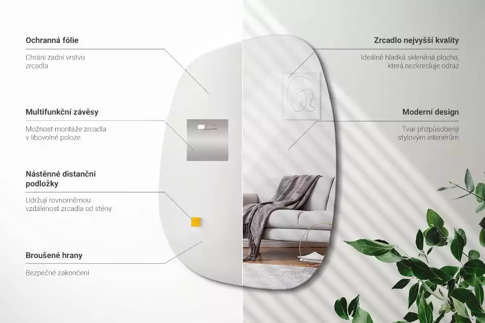 Oglindă organică cu o formă sofisticată