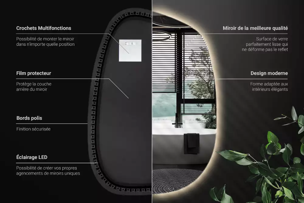 Oglindă organică cu led fără ramă