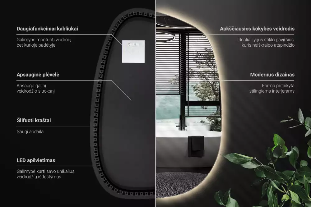 Oglindă organică cu led fără ramă