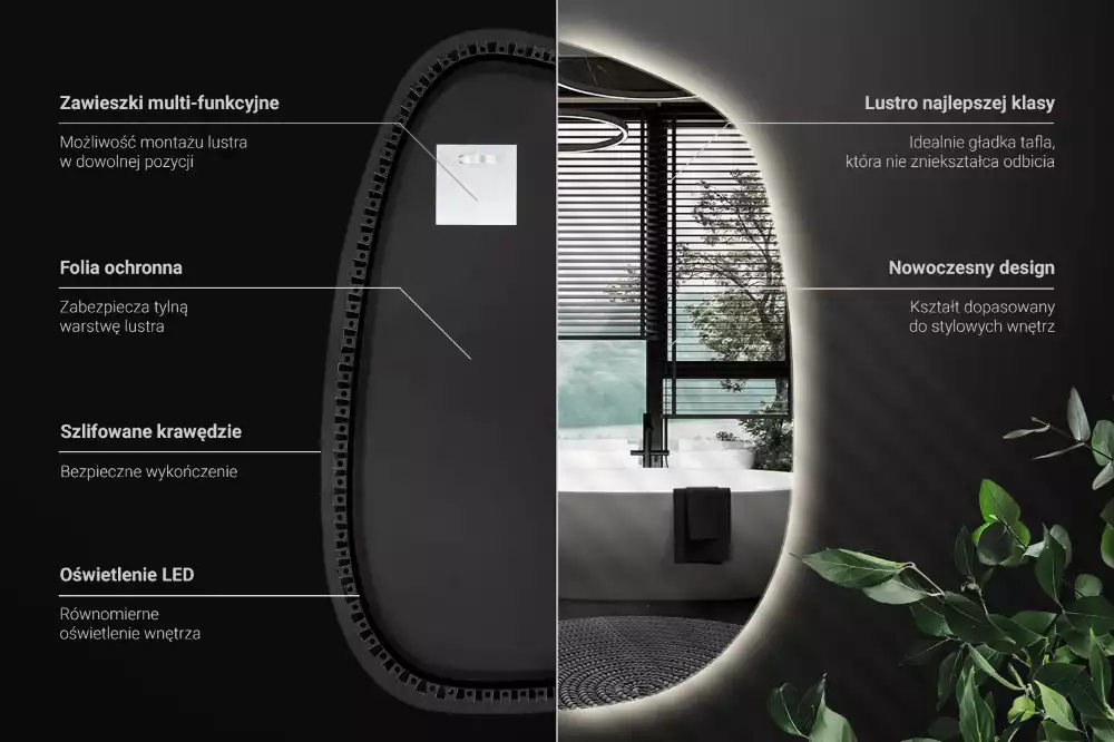 Oglindă organică cu led fără ramă