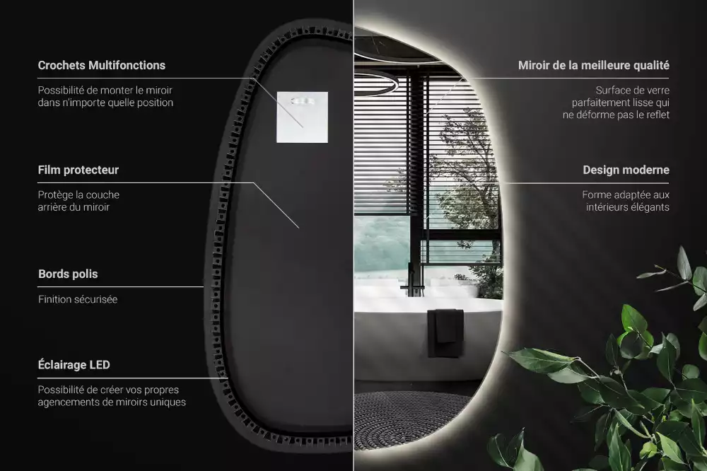 Oglindă organică cu led fără ramă