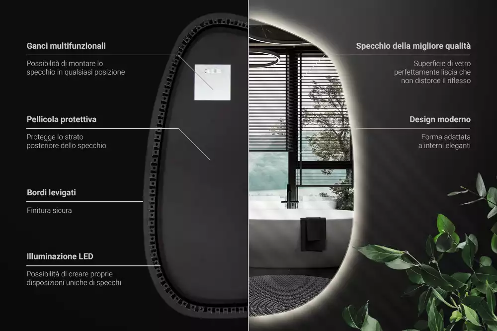 Oglindă organică cu led fără ramă