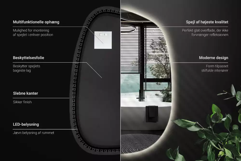 Oglindă organică cu led fără ramă