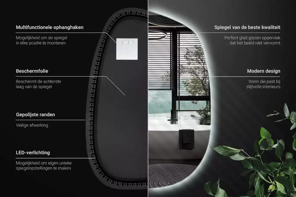 Oglindă organică cu led fără ramă