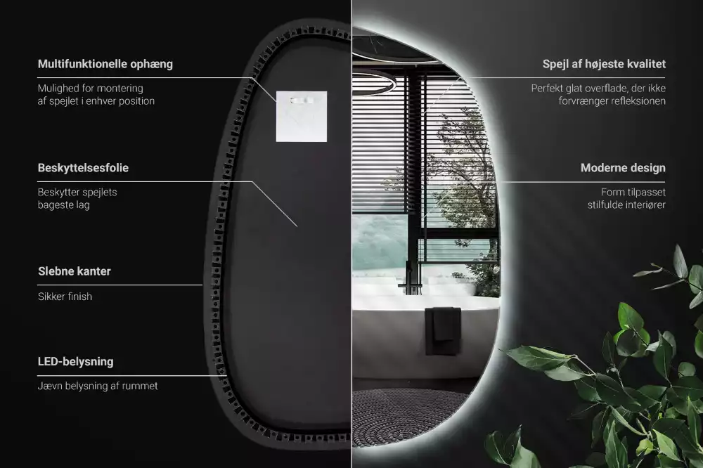 Oglindă organică cu led fără ramă