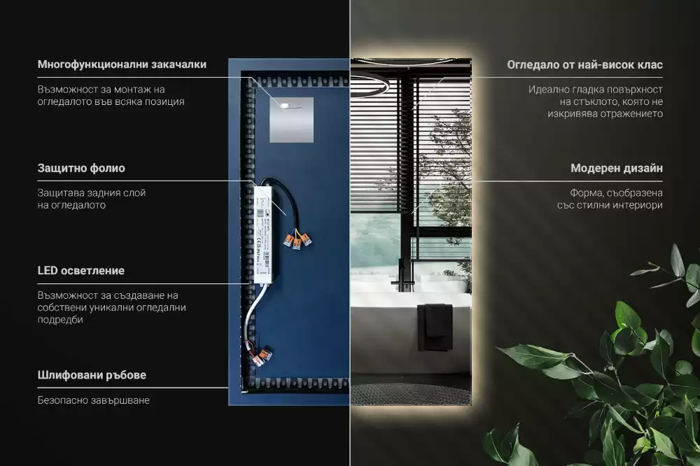 Oglindă dreptunghiulară cu iluminare de fundal LED