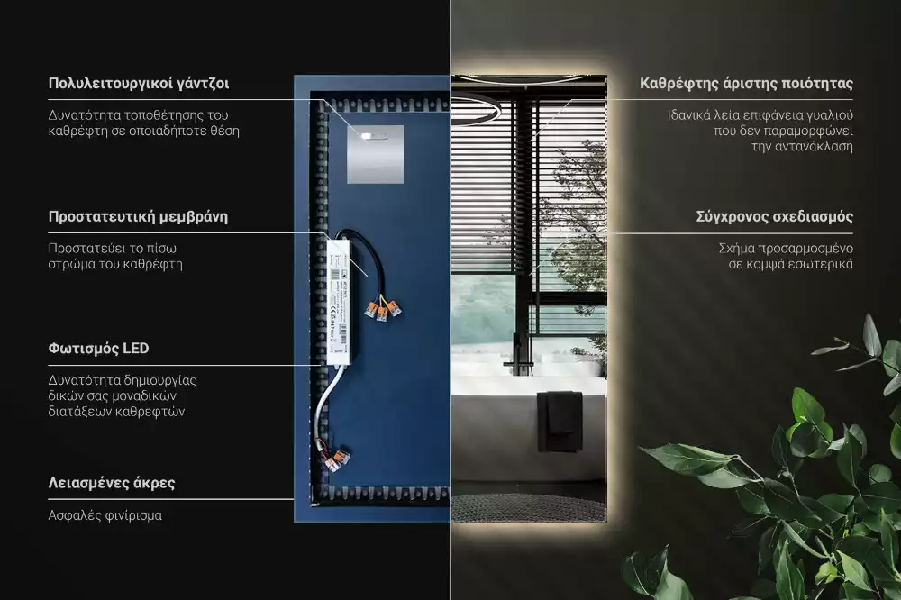 Oglindă dreptunghiulară cu iluminare de fundal LED