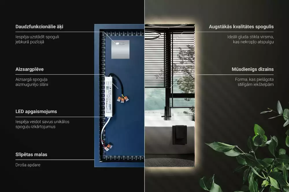 Oglindă dreptunghiulară cu iluminare de fundal LED