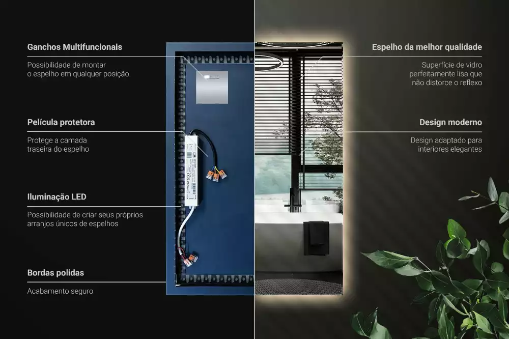 Oglindă dreptunghiulară cu iluminare de fundal LED