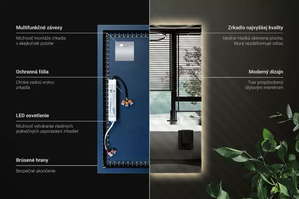 Oglindă dreptunghiulară cu iluminare de fundal LED