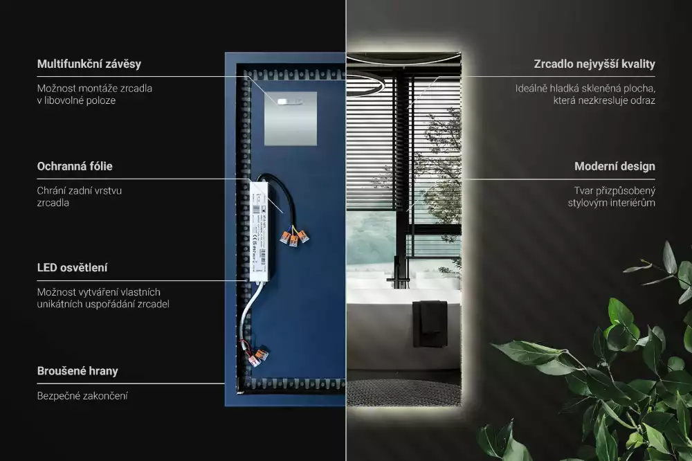 Oglindă dreptunghiulară cu iluminare de fundal LED