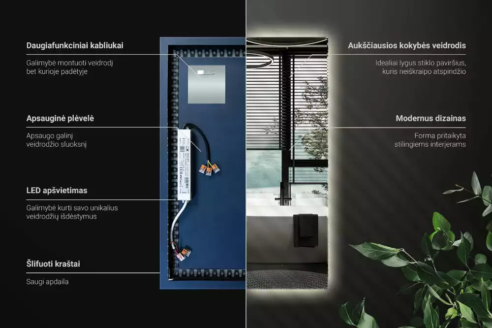 Oglindă dreptunghiulară cu iluminare de fundal LED