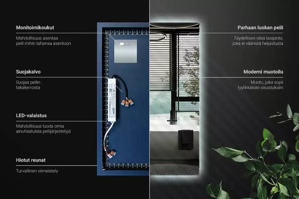 Oglindă dreptunghiulară cu iluminare de fundal LED