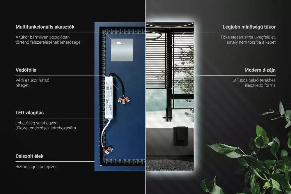 Oglindă dreptunghiulară cu iluminare de fundal LED