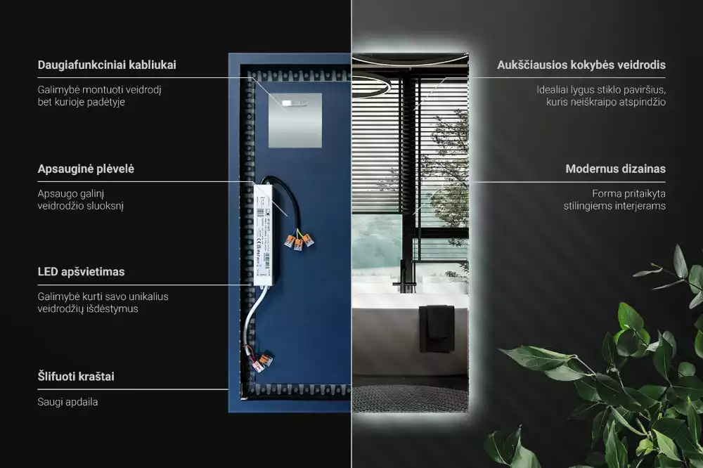 Oglindă dreptunghiulară cu iluminare de fundal LED