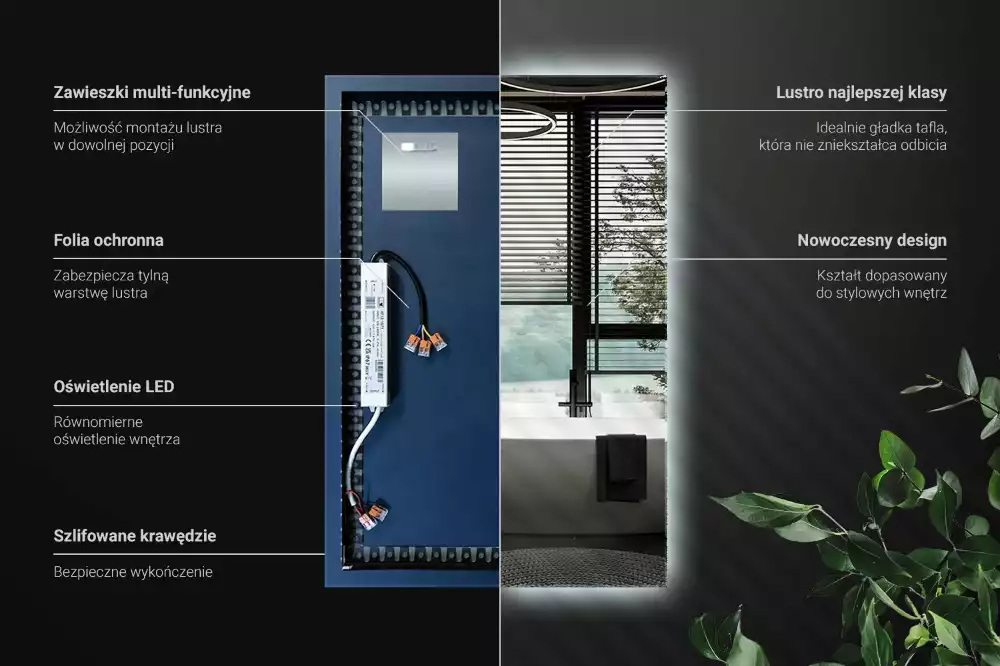 Oglindă dreptunghiulară cu iluminare de fundal LED
