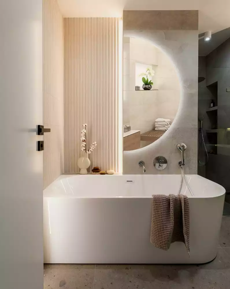 Oglindă semicirculară cu LED accesoriu stilat