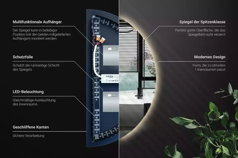 Oglindă semicirculară cu LED accesoriu stilat