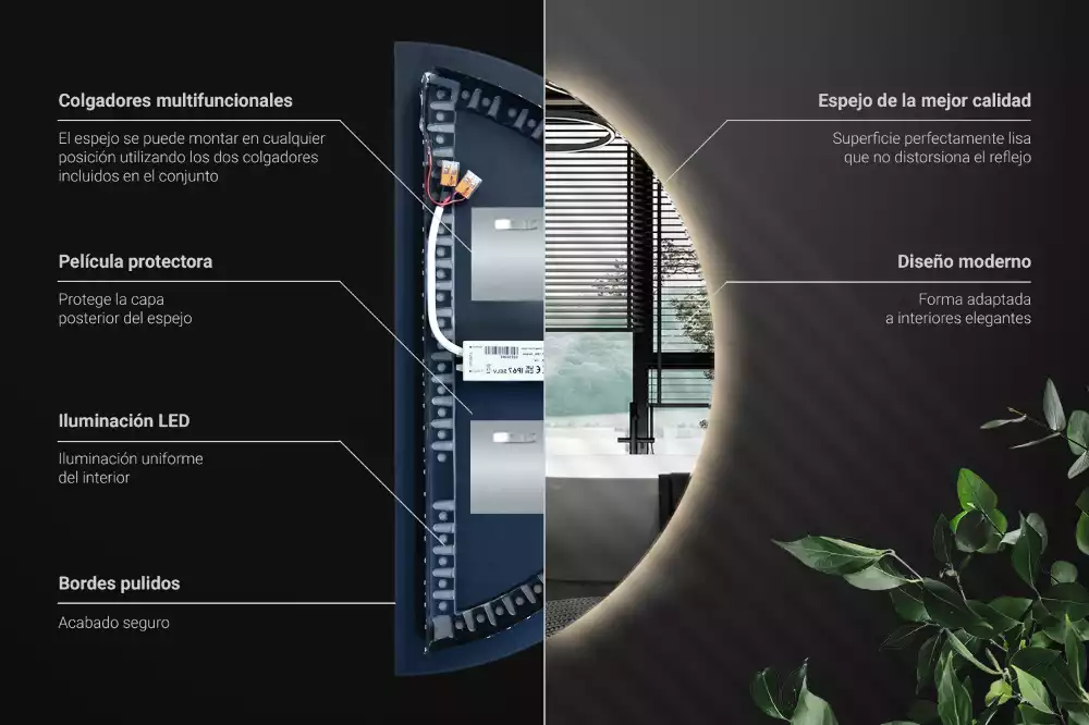 Oglindă semicirculară cu LED accesoriu stilat