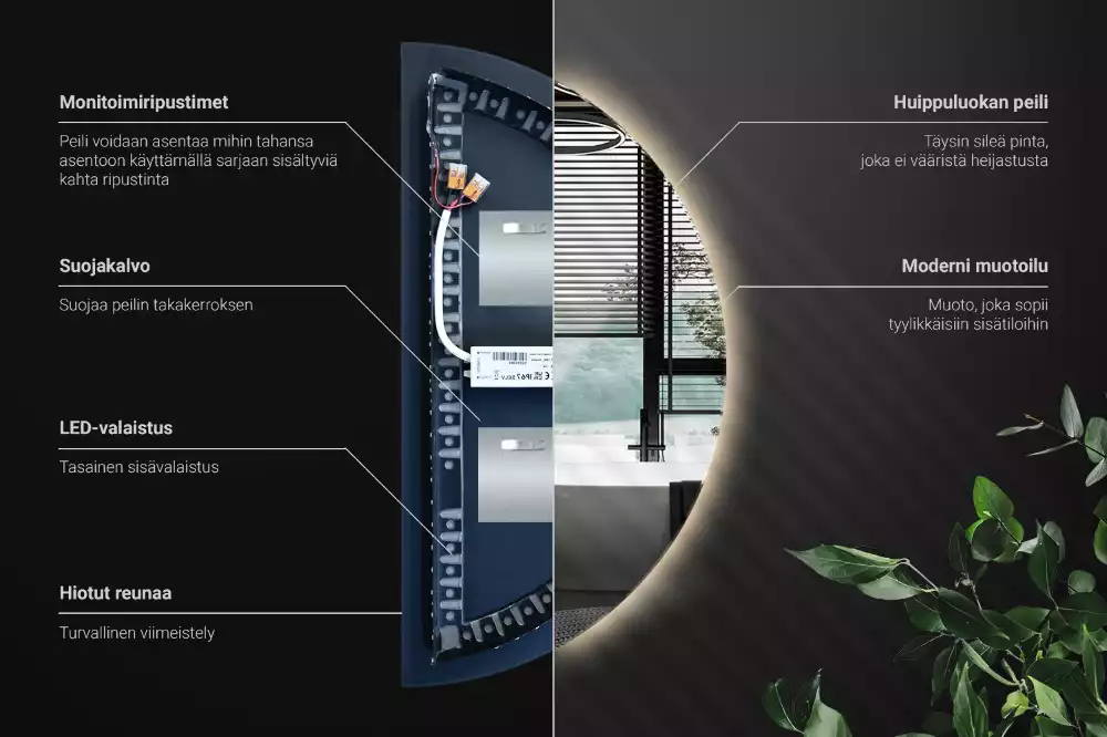 Oglindă semicirculară cu LED accesoriu stilat