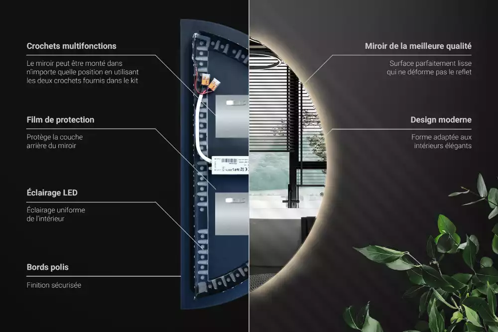 Oglindă semicirculară cu LED accesoriu stilat