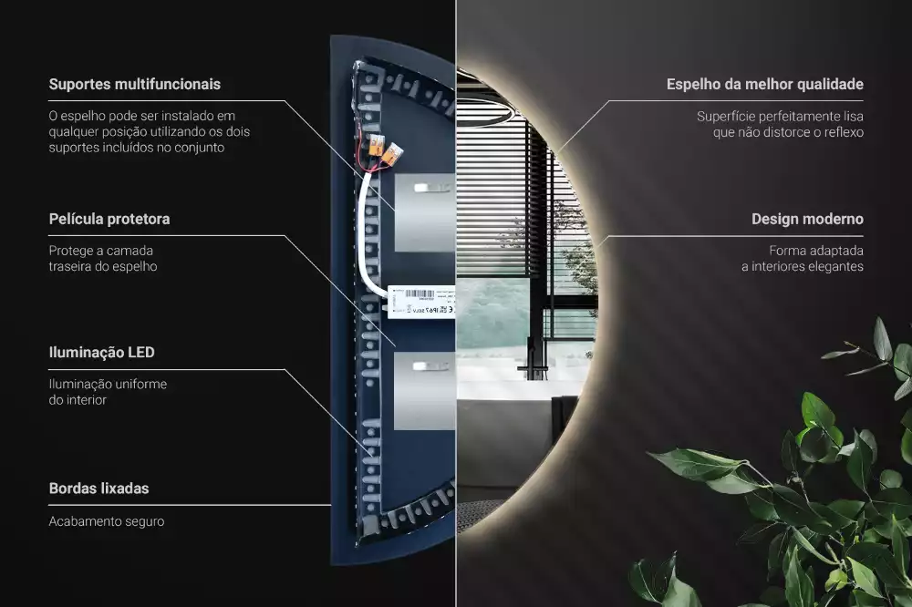 Oglindă semicirculară cu LED accesoriu stilat