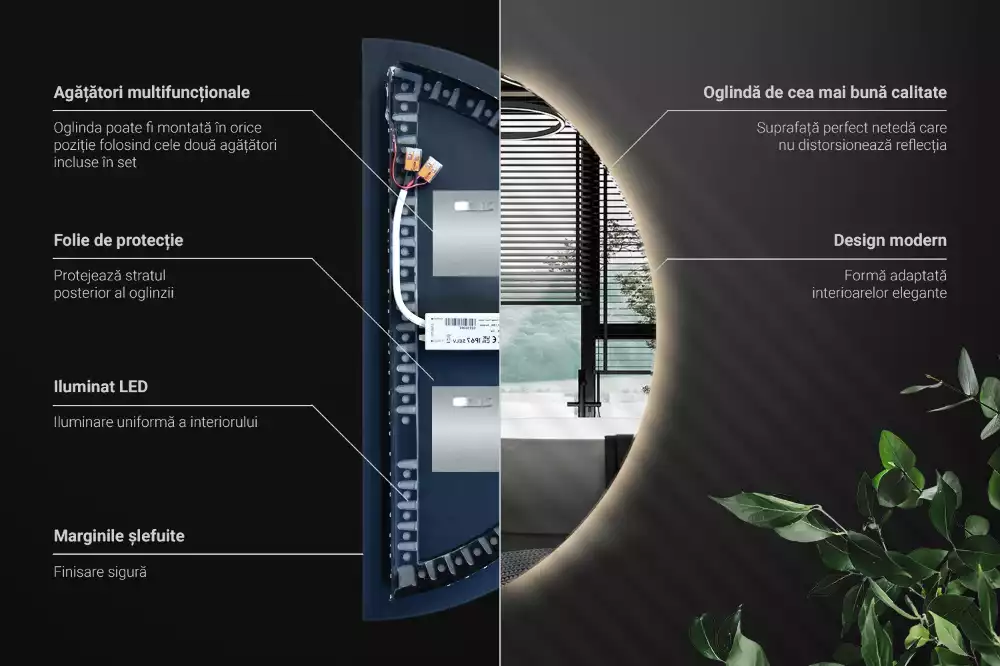 Oglindă semicirculară cu LED accesoriu stilat