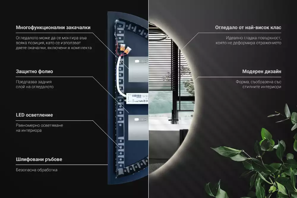 Oglindă semicirculară cu LED accesoriu stilat